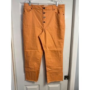 LOFT Button Fly Curvy High Rise Straight Leg Peach Denim Sz 16 Crop Fray Hem 26"